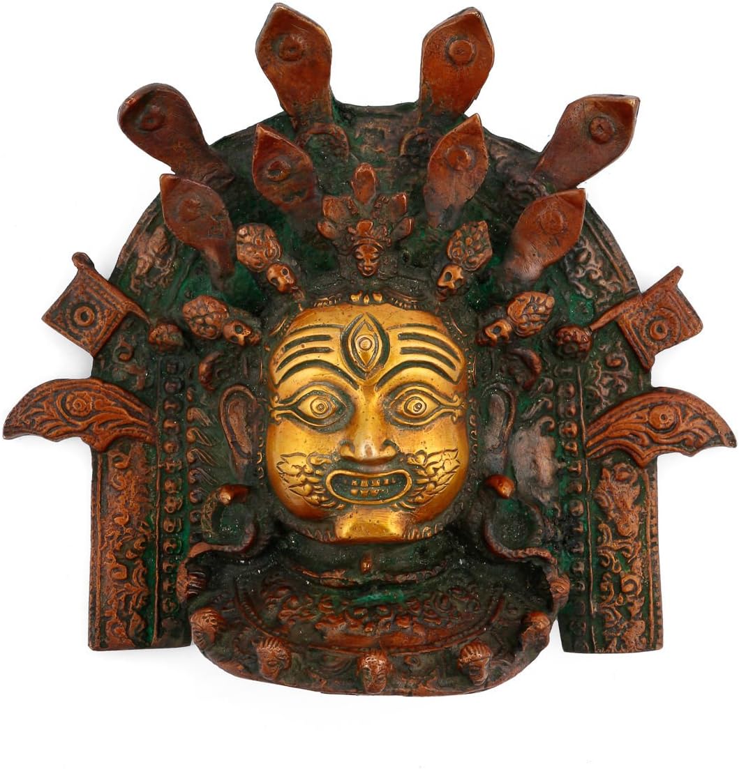 Antique Brass Mahakala Wall Hanging Mask Religious Mahakal Lord Shiva Home Protective Wall Hanging Sculpture