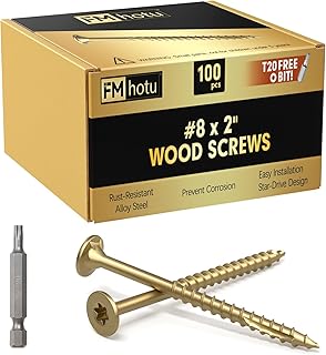 #8 x 2” Deck Screws, 100Pcs Star Drive Wood Screws, Rust Resistant Timber Screws for Timber/Log/Landscaping Wood, T20 Star Bit Included, Gold