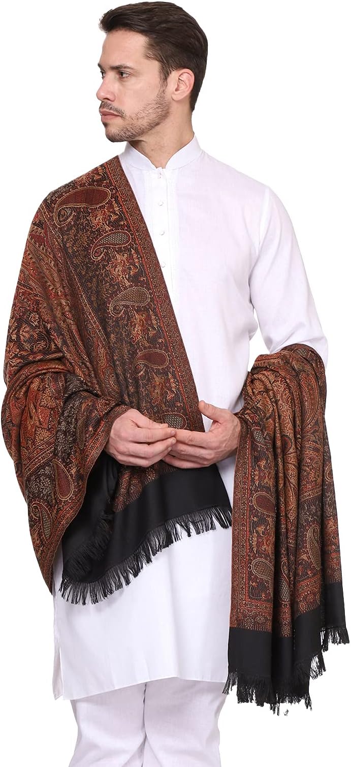 Men's Paisley Design Woven Poly Wool Blend Gents Shawls, Muffler, Stoles for Men [40" X 80"]
