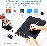 Huion Inspiroy H1060P - Tableta gráfica de dibujo con respuesta de inclinación, lápiz capacitivo sin batería y sensibilidad a la presión del bolígrafo 8192