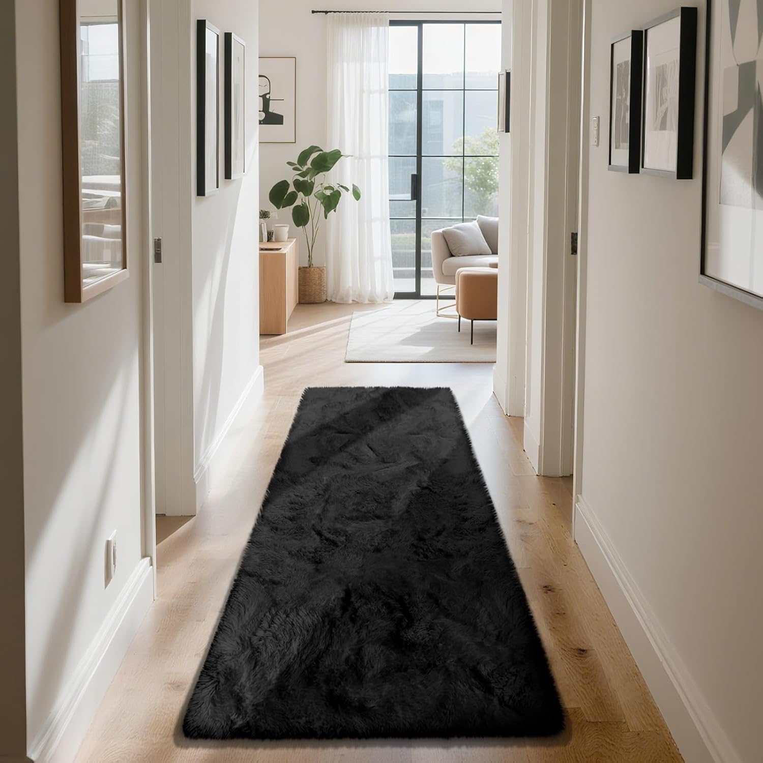 Soft Runner Rugs for Bedroom, Black 2x6 Area Rugs Fluffy Rug Shaggy Area Rug Carpet, Bedside Rug for Living Room Bedroom Kids Room Home Decor - Image 2
