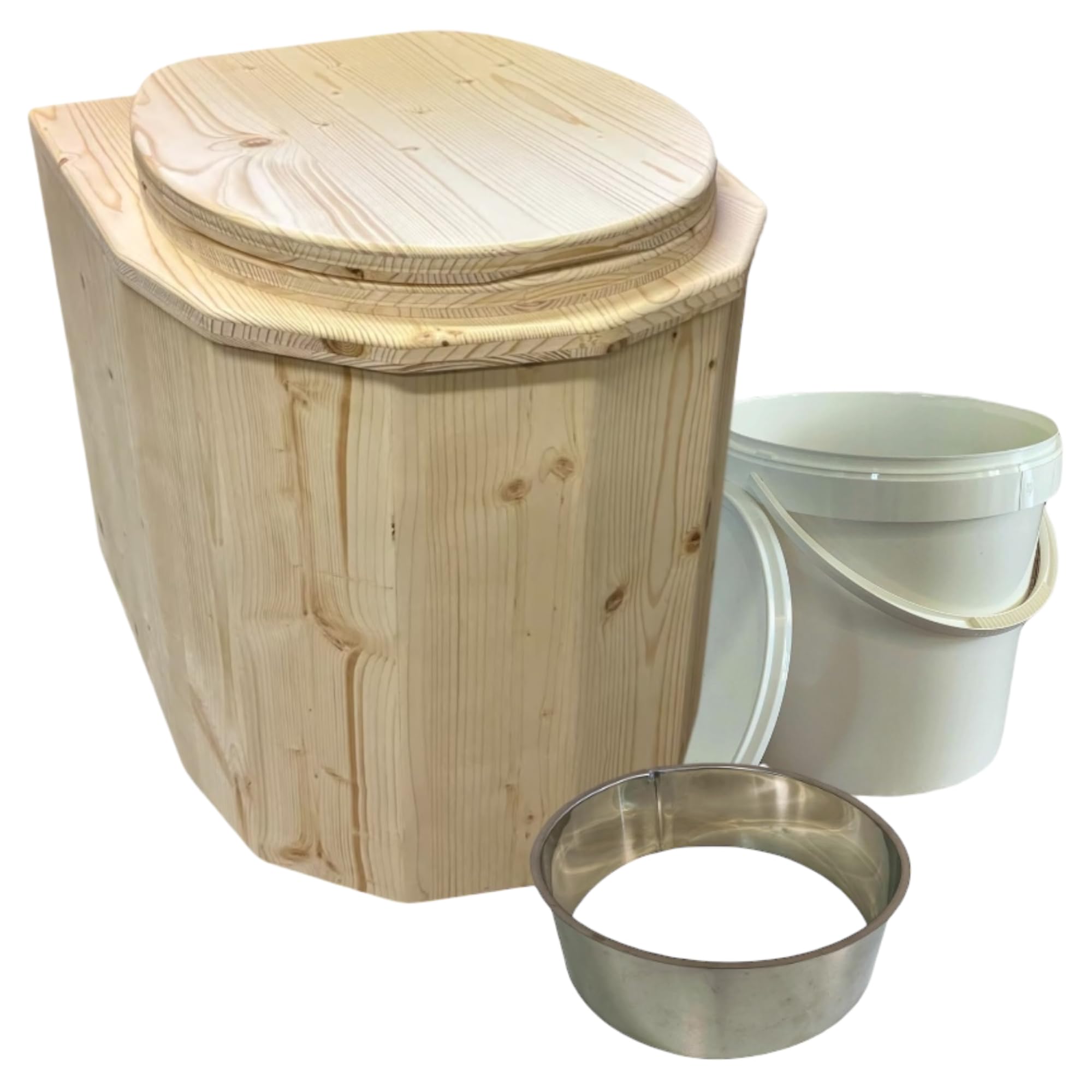 Toilette seche Premium Bois avec Bavette INOX et Seau plastique 20L - Fabrication Française Artisanale