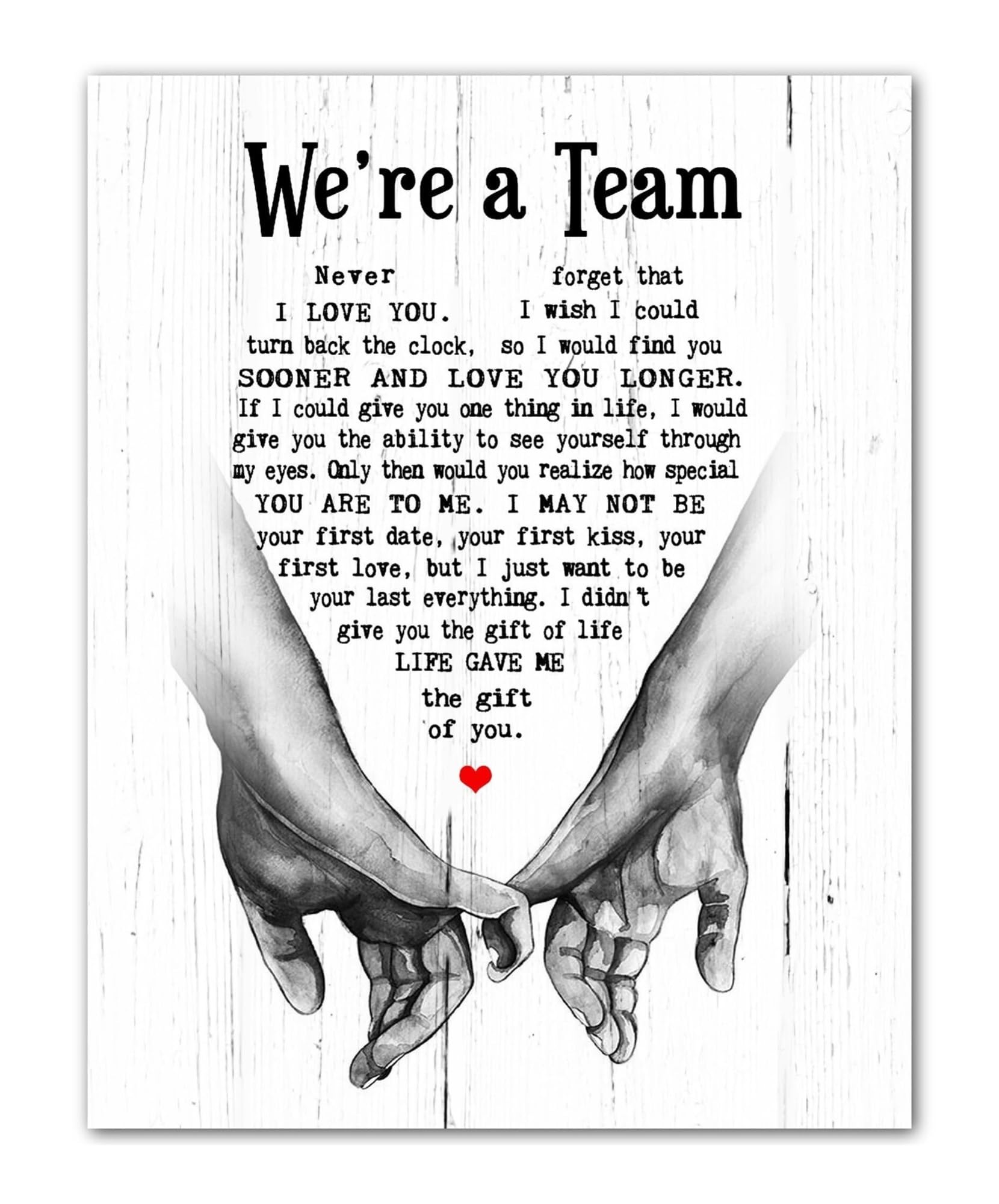 LLBOGRGGN Romantic Couples Wall Decor - We‘re A Team Wedding Vows Print, Inspirational Marriage Quote Art for Bedroom, Husband Wife, Home Decor(Framed,12x18inch(30x45cm))
