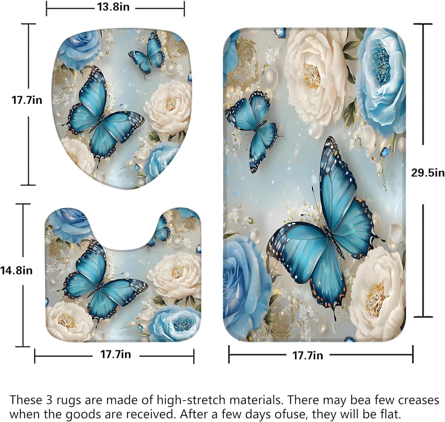 Chrainy 4pcs Rose Butterflies Shower Cutain Set Bathroom Decor with Rugs image 4
