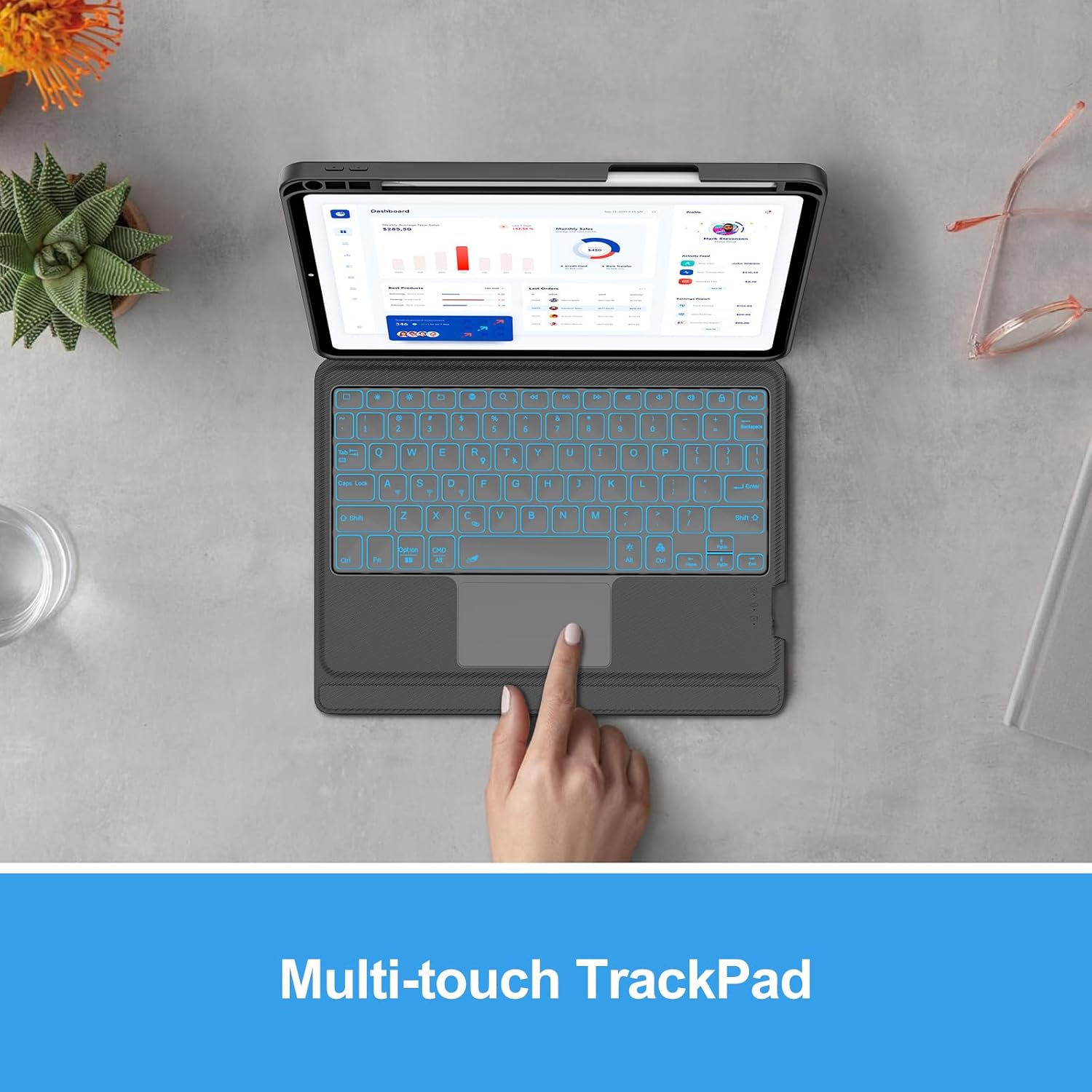 KVAGO ipad 10th/11th Generation case with Keyboard, 7 Colors Backlit, Multi-Touch Trackpad,Portrait/Landscape, Magnetic Detacha ipad a16 case with Keyboard Case, Black - Image 3