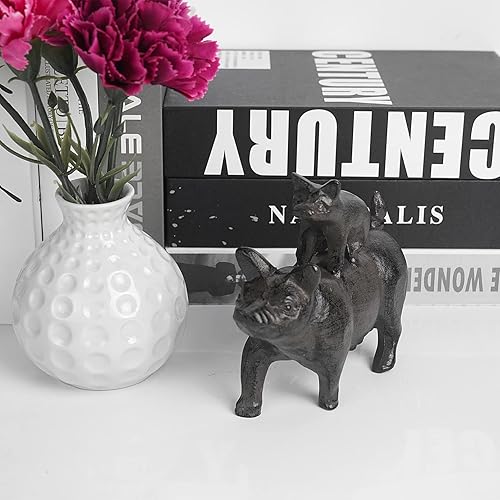 Miniatura 2 de Bonita estatua de cerdo apilado, divertida figura de cerdo, decoración del hogar de hierro fundido, animal de la suerte coleccionable rústico de 5
