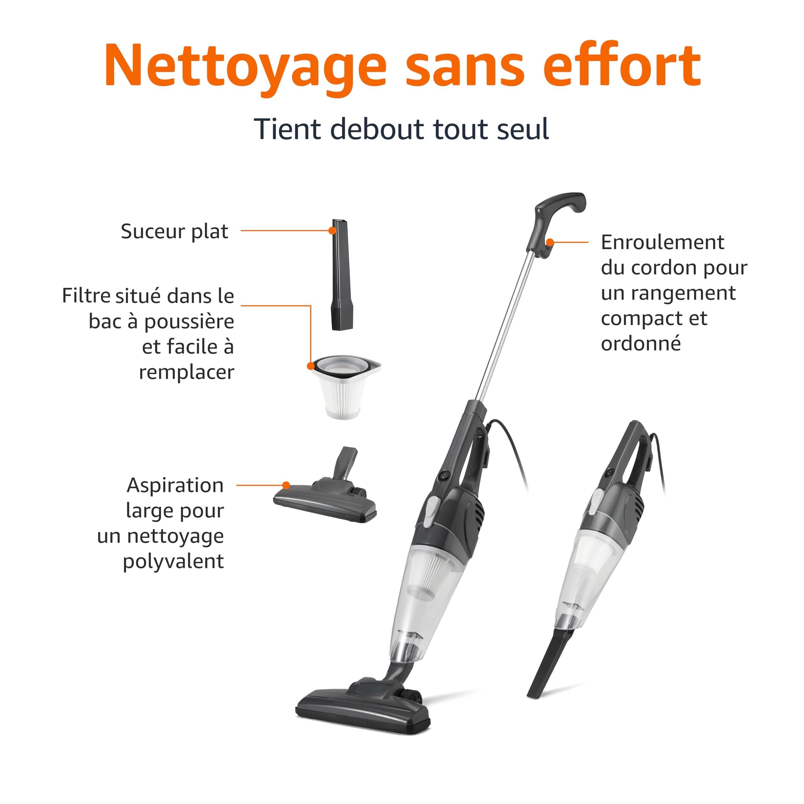 Amazon Basics Aspirateur balai, appareil 2 en 1 avec câble, moteur ECO, filtre Remplaçable, léger, Noir