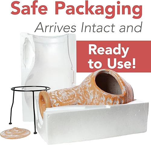 Miniatura 4 de Wiosi Chimeneas medianas de arcilla para exteriores con tapas de lluvia y soportes de metal sólido, chimenea de terracota amarilla, chimenea rústica