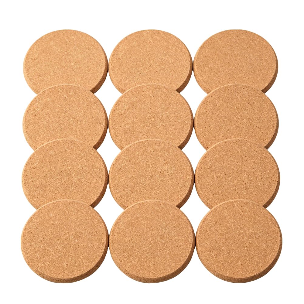 Introti 12Pcs 10cm Extra Thick Round Cork Coasters Non-Slip Thick Drink Coasters Reusable Absorbent Cork Trivets for Kitchen Drinks Coffee Plants