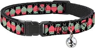 Buckle-Down Cat Collar Breakaway Owls Flip Black Mauve Sage 8 to 12 Inches 0.5 Inch Wide