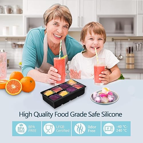 Miniatura 2 de Theuwnee 2 bandejas para cubitos de hielo XL, moldes de silicona de fácil liberación con tapas extraíbles, perfecto para bebidas, congelador, comida