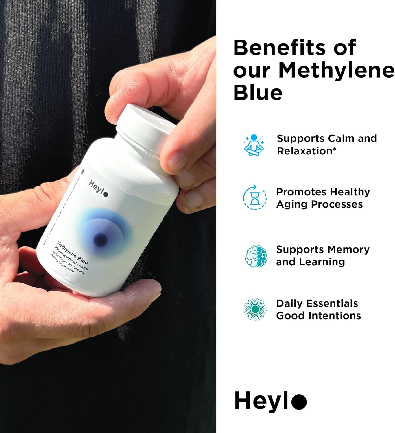 Heylo Methylene Blue Capsules - Pharmaceutical USP Grade Quality | Third Party Tested | Boosts Memory, Focus, Clarity, Energy | Supports Cellular & Mitochondrial Function, Made in USA, 30mg - Image 5