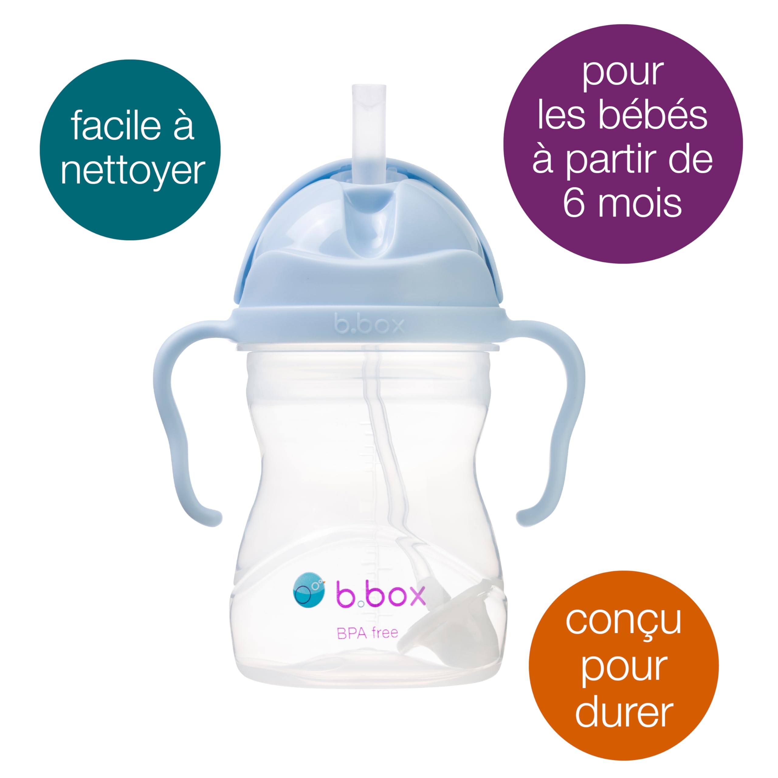 b.box Tasse d'Apprentissage Bébé | Pour Boire Quel que Soit l'Angle | Couvercle Rabattable, Gobelet avec Paille, Prise en Main Facile | Sans BPA, Passe au Lave-Vaisselle | Dès 6 Mois | 240 ml