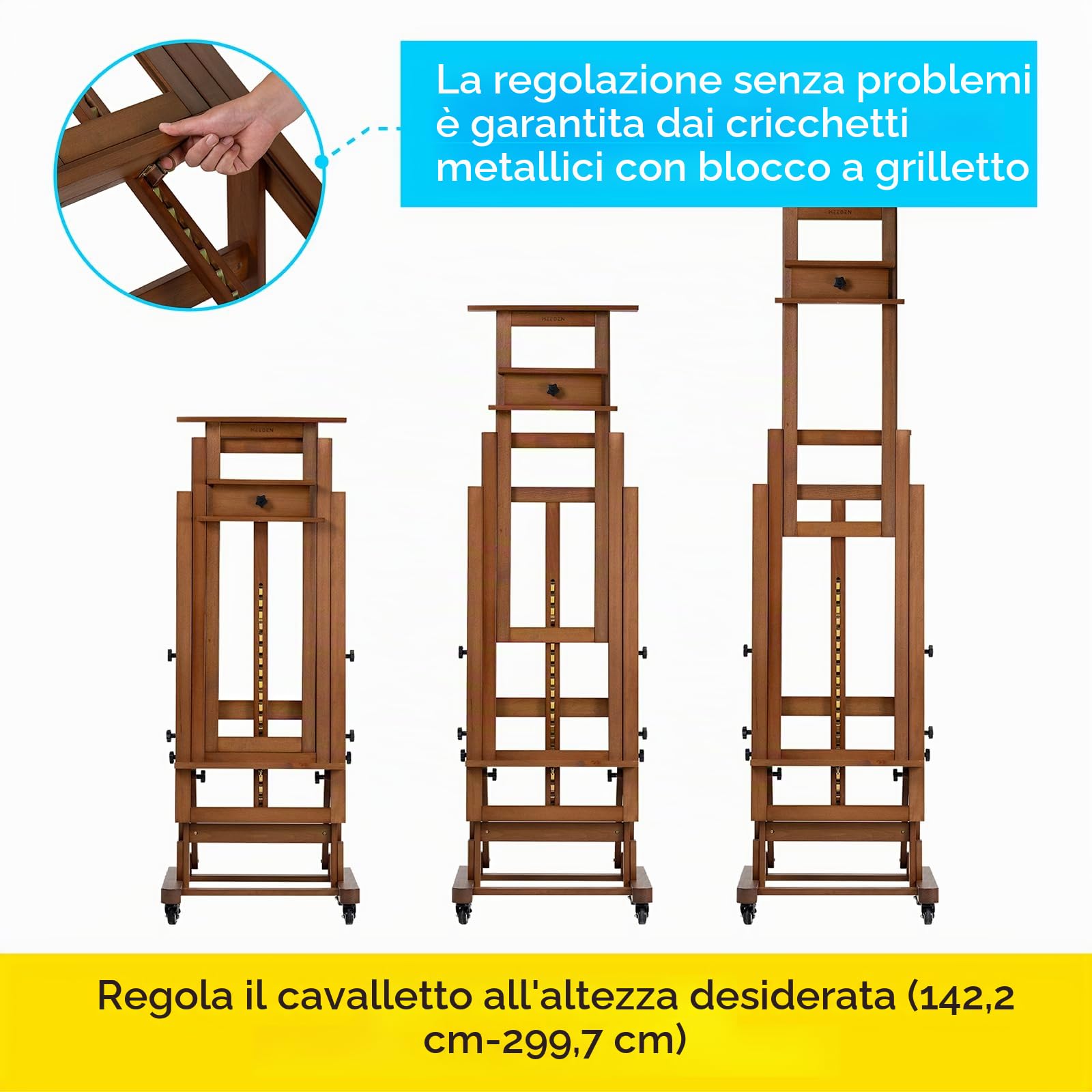 MEEDEN Cavalletto per pittura artistica extra-large: cavalletto da artista in legno massello di faggio – cavalletto professionale per adulti – cavalletto mobile a H da pavimento per pittura su tela