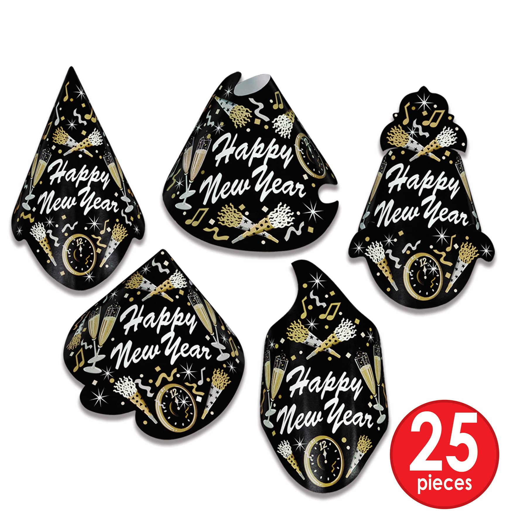 Beistle New Year Tymes Party Sortiment für 50 Personen, Schwarz/Gold/Silber/Weiß
