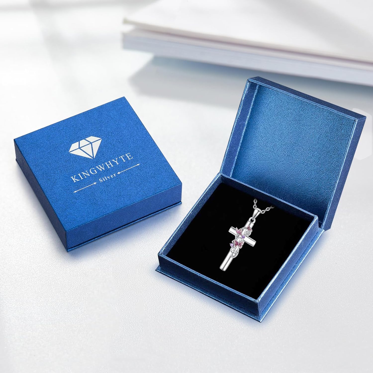 KINGWHYTE Butterfly Necklace 925 Sterling Sliver Cross Jewelry Pendant Butterfly Gifts Mother's Day Gifts for Women - Image 7