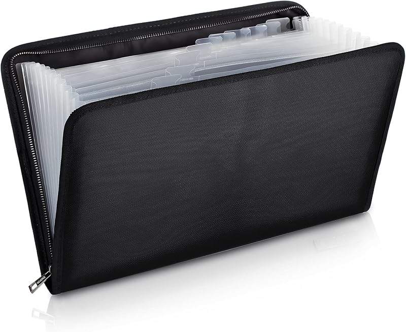 ENGPOW Fireproof Expanding File Organizer with 13 Pockets, Legal Size | Accordion File Folders with Labels, Portable Home Office Travel Safe Storage for Important Documents, Papers (16" x 10.6")