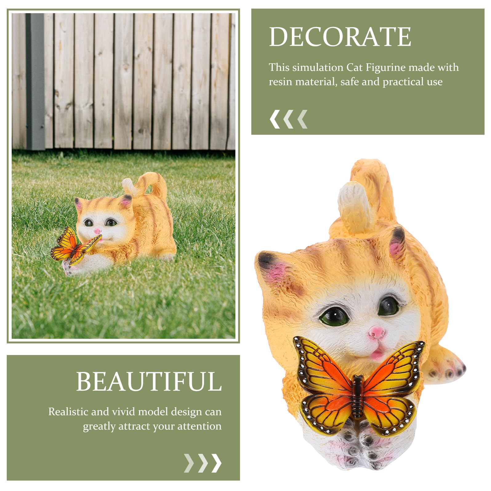 Artibetter Solarbetriebene Katzenfigur aus Kunstharz für Garten, Gelb | Realistische Form, Dekorativ für Außenbereiche, Detailreiches Tiermotiv für Sammler und Katzenliebhaber