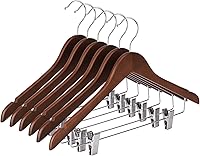 Uilmart 12-Pack Walnut Wooden Pants Hangers with Adjustable Clips - Strong 20lb Grip for Jeans, Skirts, Shorts
