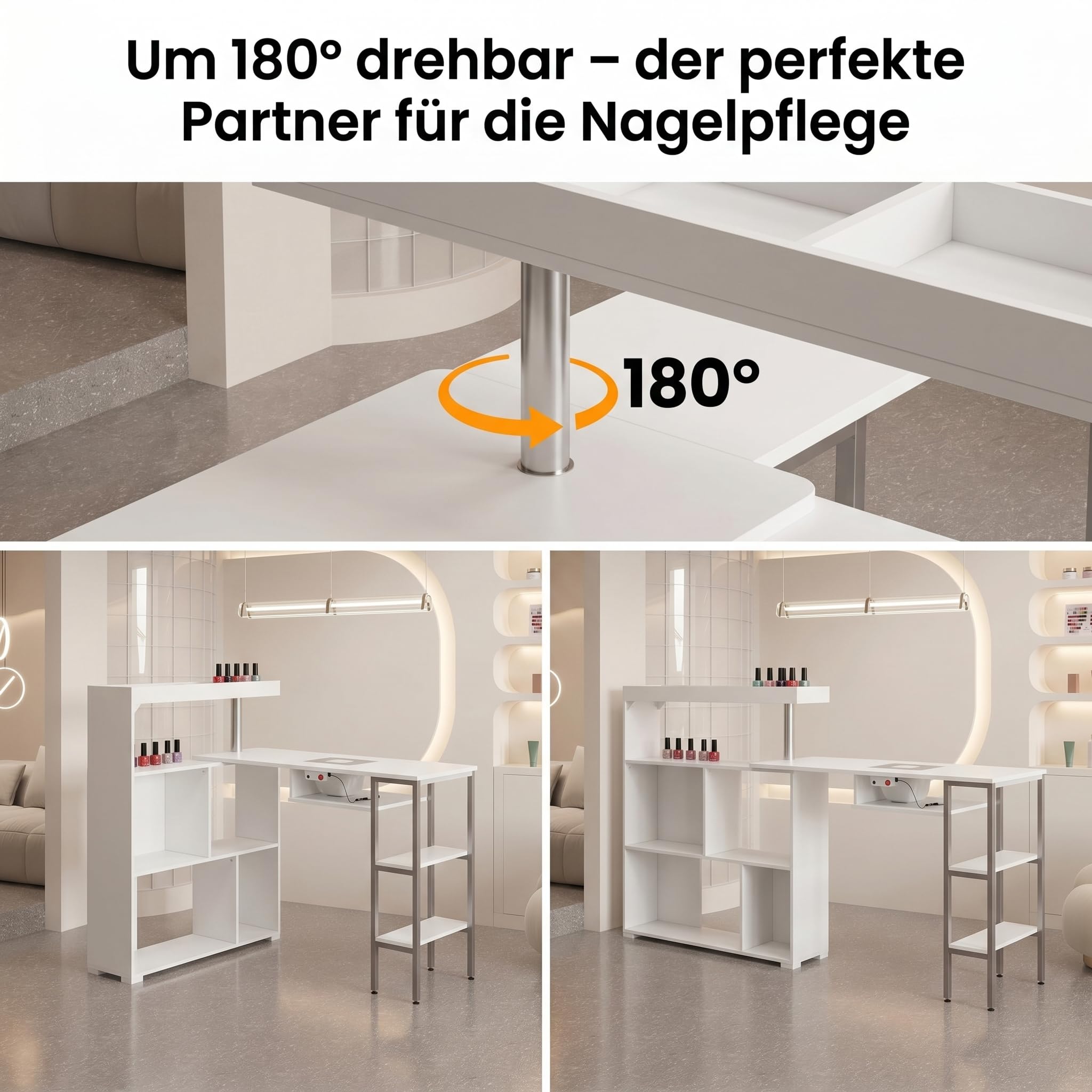 Caldion Table de Soin des Ongles 7 étagères Table de manucure avec Aspiration Meuble Manucure Professional Grand Espace de Rangement pour Salon et Beauté 110 x 82 x 110 cm Blanc