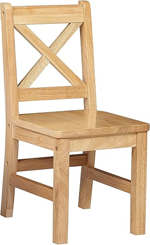 Miniatura 3 de eHemco Silla infantil con respaldo en X de madera maciza, natural, juego de 2