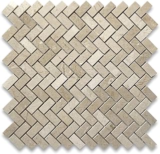 Stone Center Online Crema Marfil Marble 5/8x1-1/4 Herringbone Mosaic Tile Polished Kitchen Bath Wall Floor Backsplash Shower (1 Sheet) - Buy now