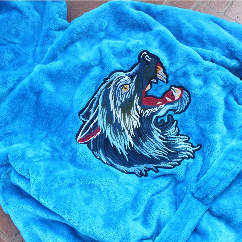 FEETOO] Wolf Embroidery Series Children's Bathrobe Sky Blue Boy's Nightgown (as1, numeric, numeric_14, regular, blue)
