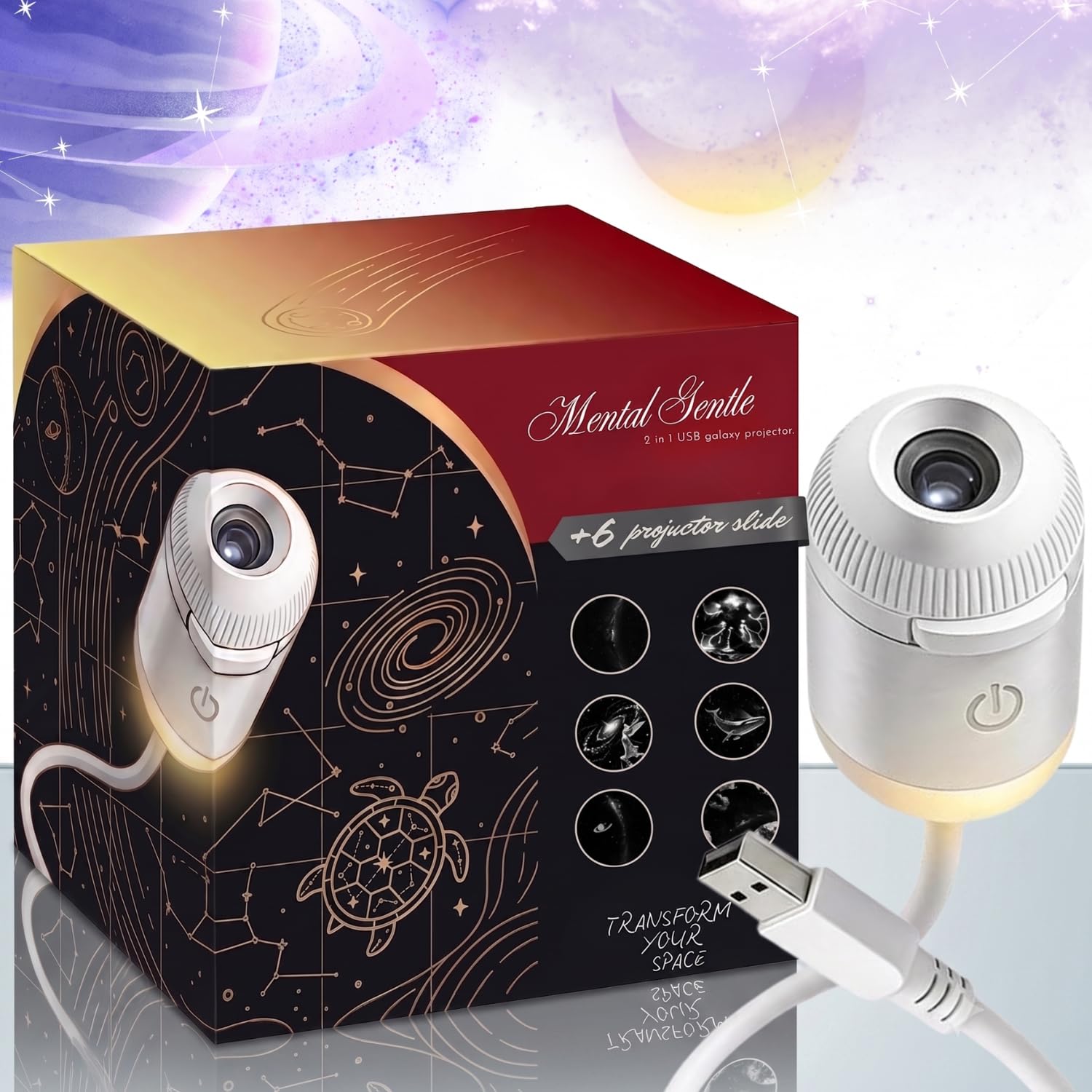 MENTAL GENTLE 2-in-1 Mini Galaxy Projector Night Light