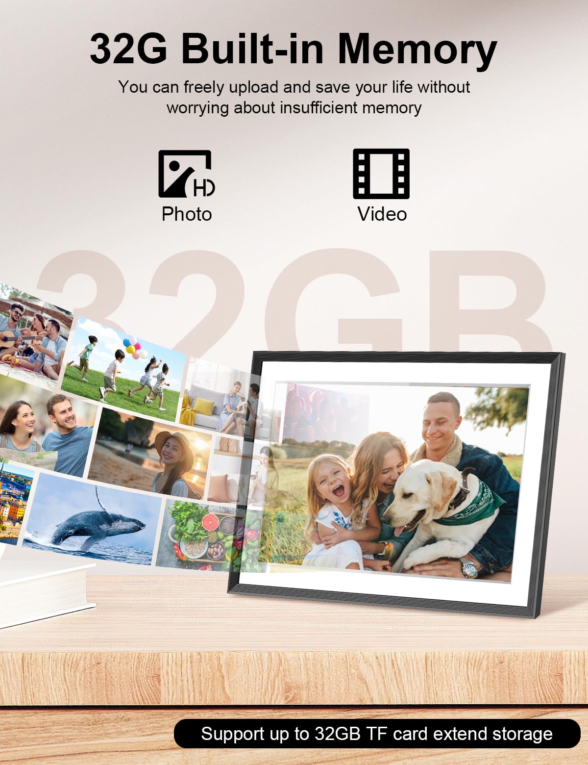 Cadre Photo numérique Intelligent Wi-FI FRAMEO 10,1 Pouces 32 Go, écran Tactile IPS LCD 1280x800, Rotation Automatique Portrait/Paysage, Partage instantané de Moments Via l'application Frameo Noir