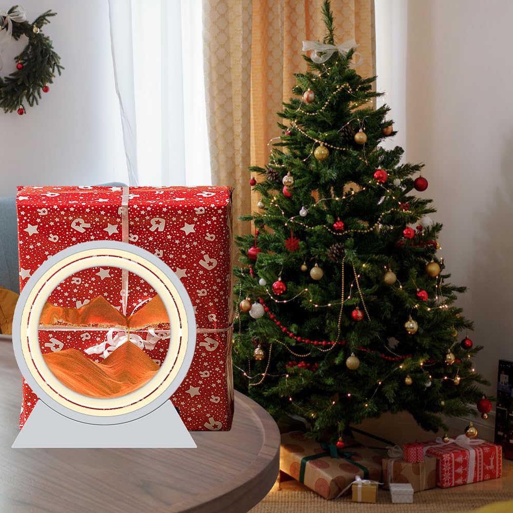 HONPHIER Cuadro de arena en Movimiento Paisaje LED Luz Arte Giratorio 360° Pintura Que Fluye Reloj 3D Decoración para Oficina Hogar (Rojo)