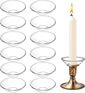 Elsjoy 12 Pack Glass Candle Bobeches, Candle Drip Protectors for Candlestick Holder, Round Clear Candles Wax Catcher for Wedding, Church, Home