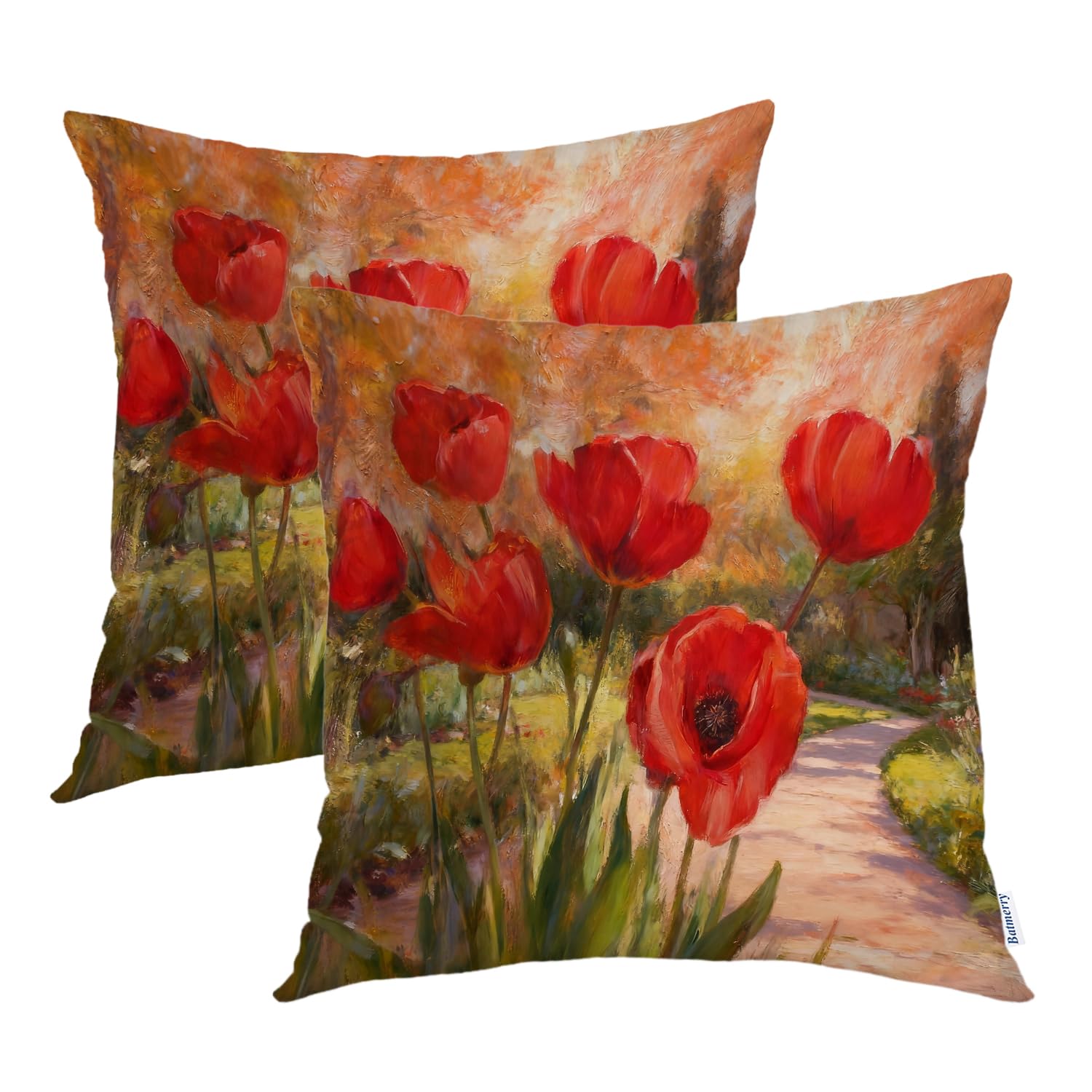 Housse de coussin coquelicot rouge Batmerry 40x40 cm rustique en tissu mélangé beige pour canapé