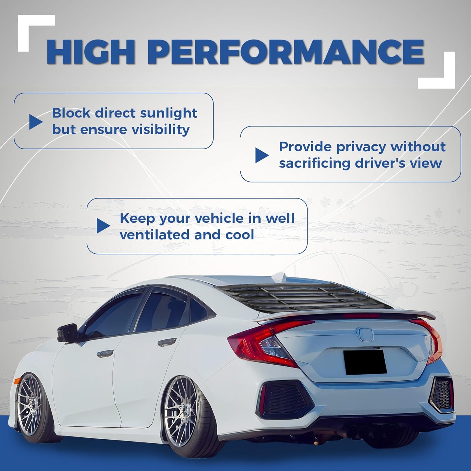 HECASA Rear Window Louver Compatible with 2016-2021 10th Gen Honda Civic Sedan Windshield Sun Shade Blinds ABS Plastic Black