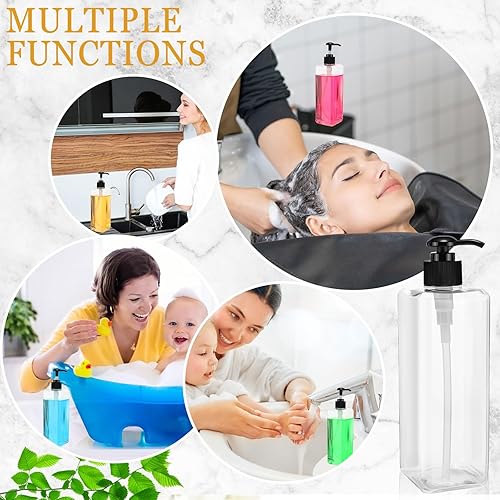 Miniatura 6 de Paquete de 20 botellas vacías de plástico de 16 onzas  16.9 fl oz, recipientes recargables para champú con bomba, botellas dispensadoras de jabón