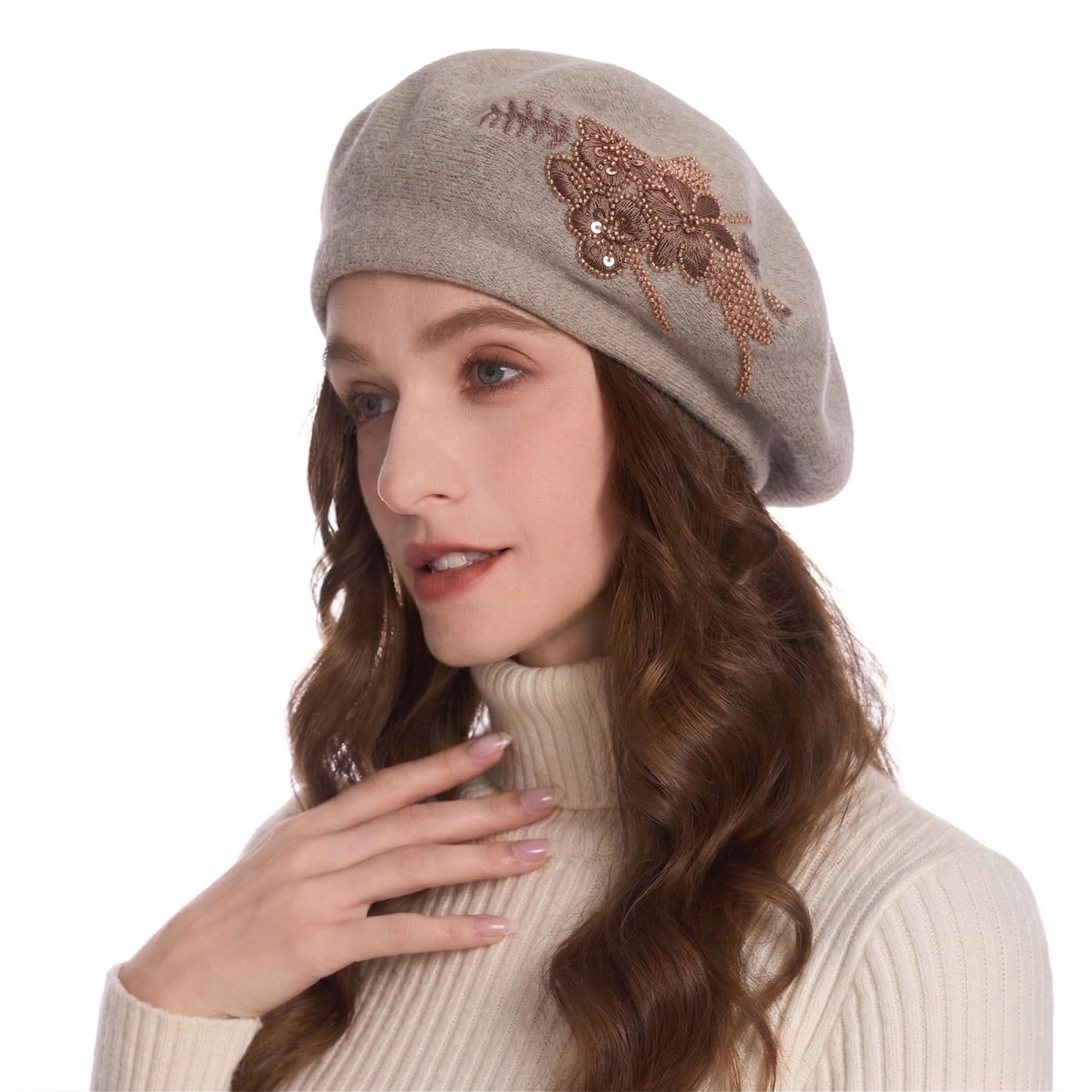 ZLYC Womens French Beret Hat Reversible Knitted Thickened Warm Cap
