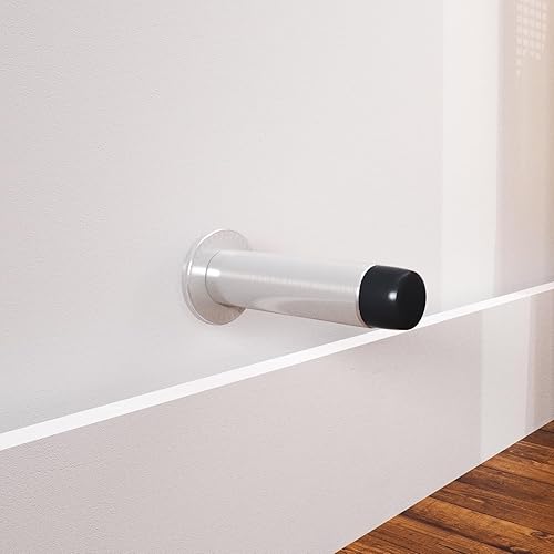 HOMOTEK Paquete de 2 topes rígidos sólidos y resistentes para puertas amortiguadoras de sonido con punta de goma suave, protector de pared de zinc