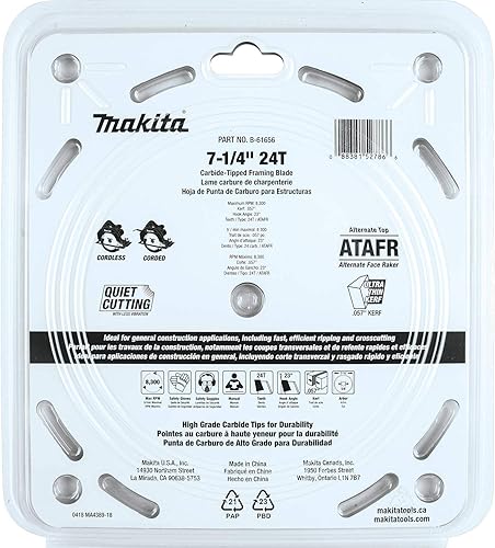 Miniatura 7 de Makita B-61656 7-14" 24T - Hoja de sierra circular de máxima eficiencia con punta de carburo, encuadre