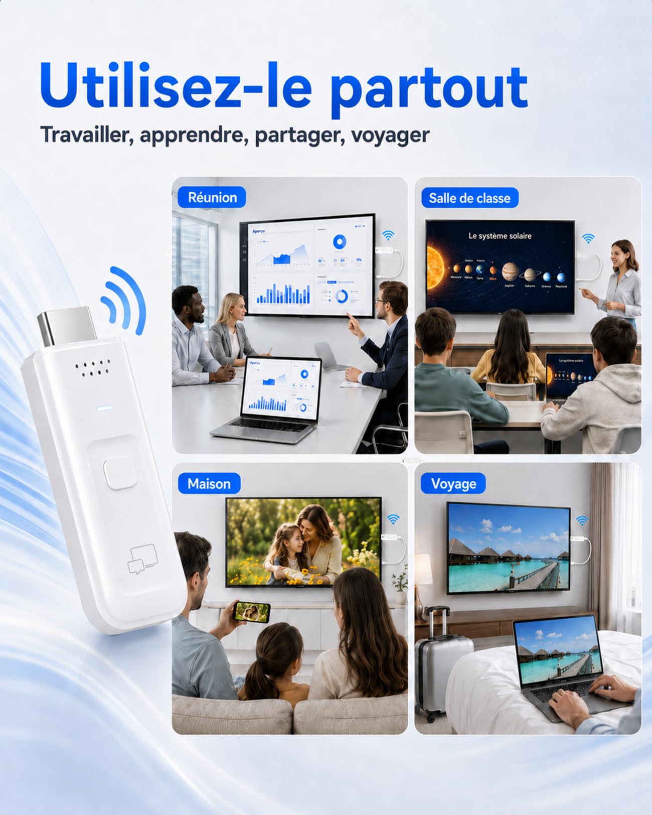Dongle Adaptateur HDMI sans Fil, 1080P@60Hz, 2.4/5GHz Dual-Band, Plug&Play