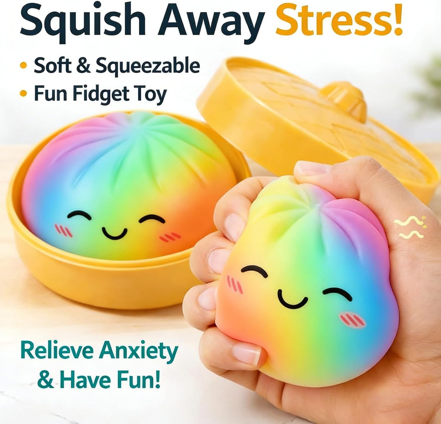 2026 Glitter Dumpling, Glitter Dumpling Squishy with Box, Dumplings Sensory Squeeze Toy for Stress Relief (Blue)