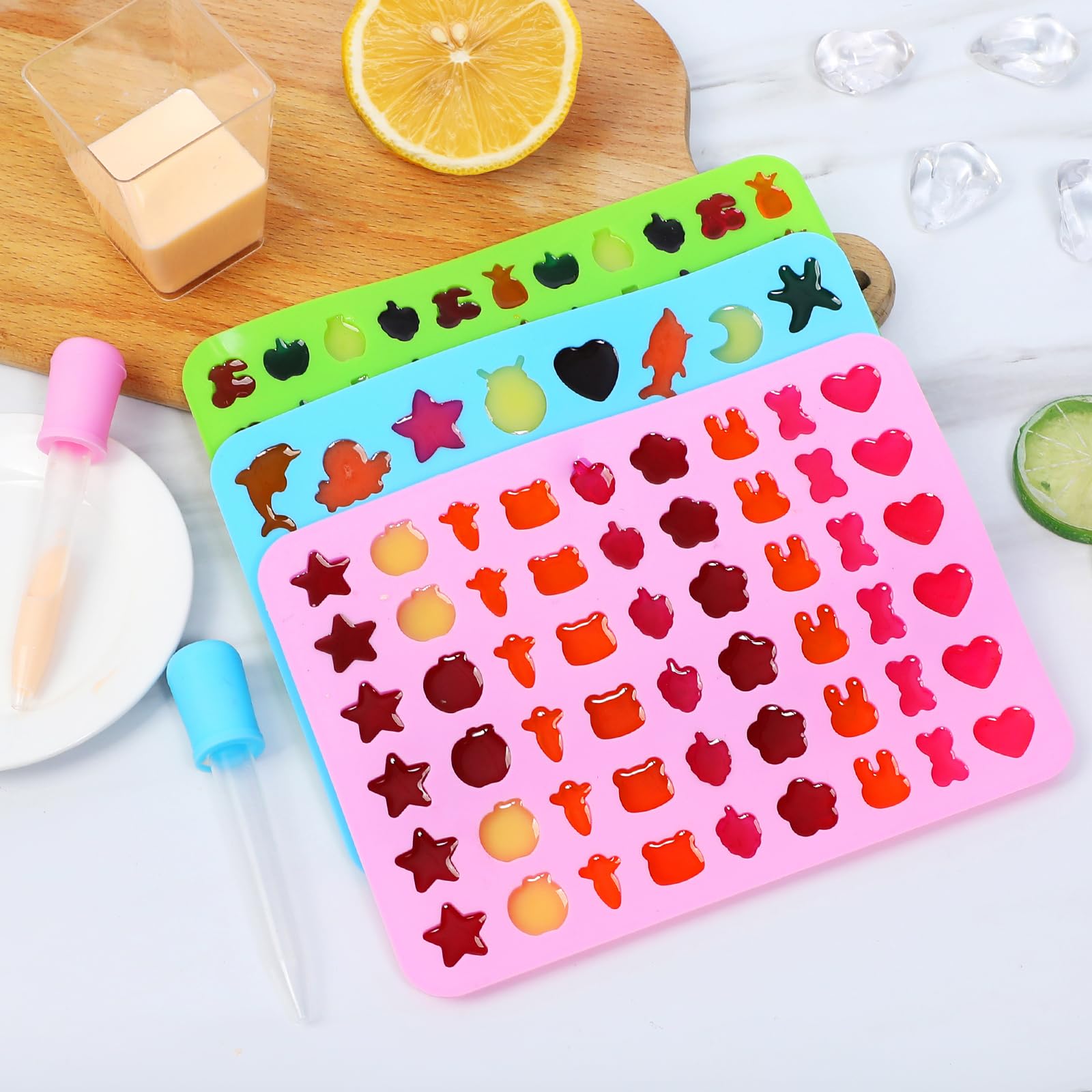 Thasevst Moldes De Silicona Para Caramelos De Ositos De Gomita, Moldes De Gomitas De Chocolate Con 2 Goteros, Molde De Oso De Gomita, Moldes De Silicona Antiadherentes Incluidos, Osos, Corazones