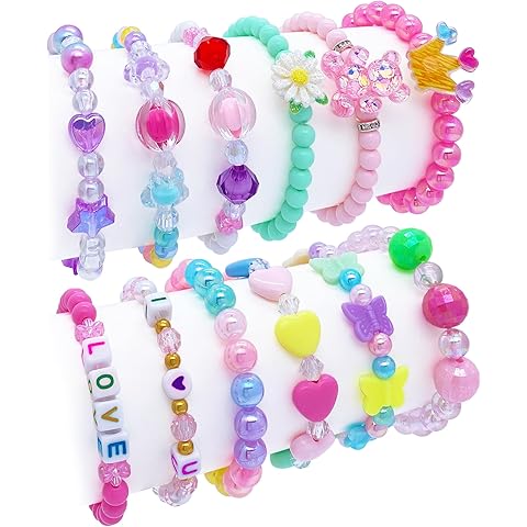 12 PCS Kids Bracelets for Girls Jewelry Little Girl Beaded Bracelets Flower Butterf...