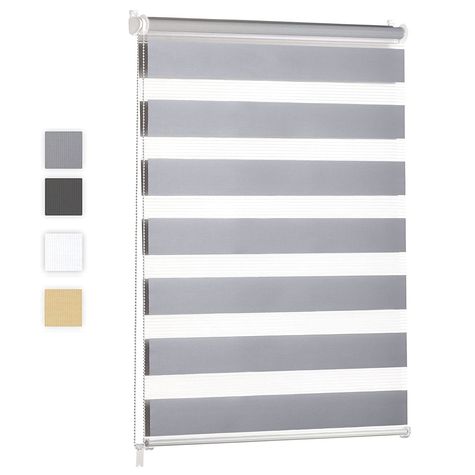 Persianas enrollables color gris claro de 95 x 300 cm, tela opaca e impermeable, mecanismo de cadena ajustable, filtro de luz de día y noche, para baño y oficina