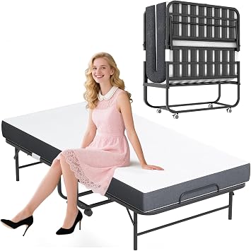 Folding Bed with Mattress, 75"x38"x4.7" Thick Memory Foam Mattress, 2025 Upgraded Roll Away Beds with Mattresses for Adults, Roll Away Beds with Dust Cover Widen Frame Foldable Bed, Portable