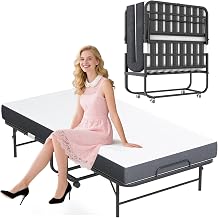 Folding Bed with Mattress, 75"x38"x4.7" Thick Memory Foam Mattress, 2025 Upgraded Roll Away Beds with Mattresses for Adults, Roll Away Beds with Dust Cover Widen Frame Foldable Bed, Portable