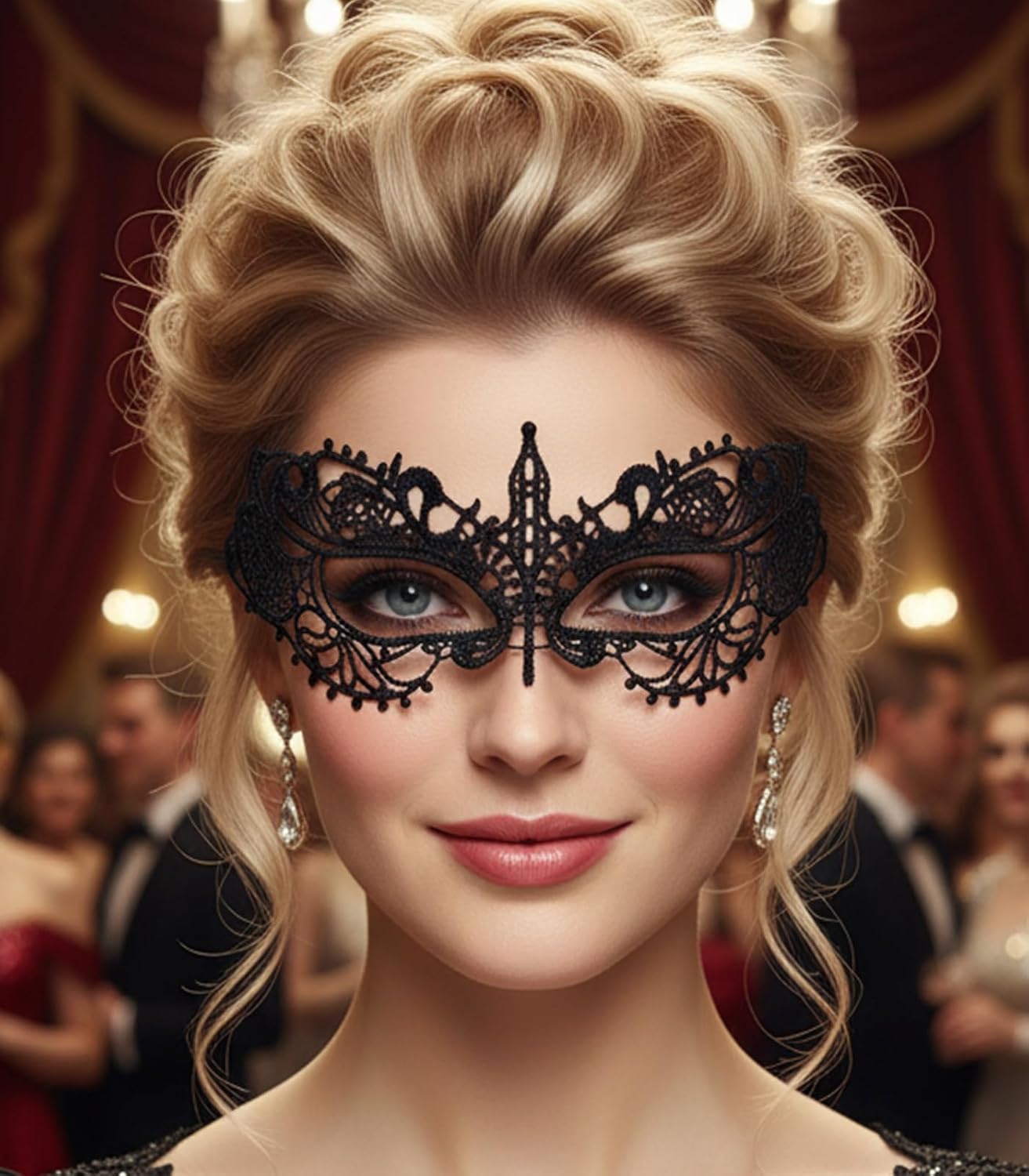 Black Lace Masquerade Mask, Venetian Antifaz, Classic Costume Accessories for Women