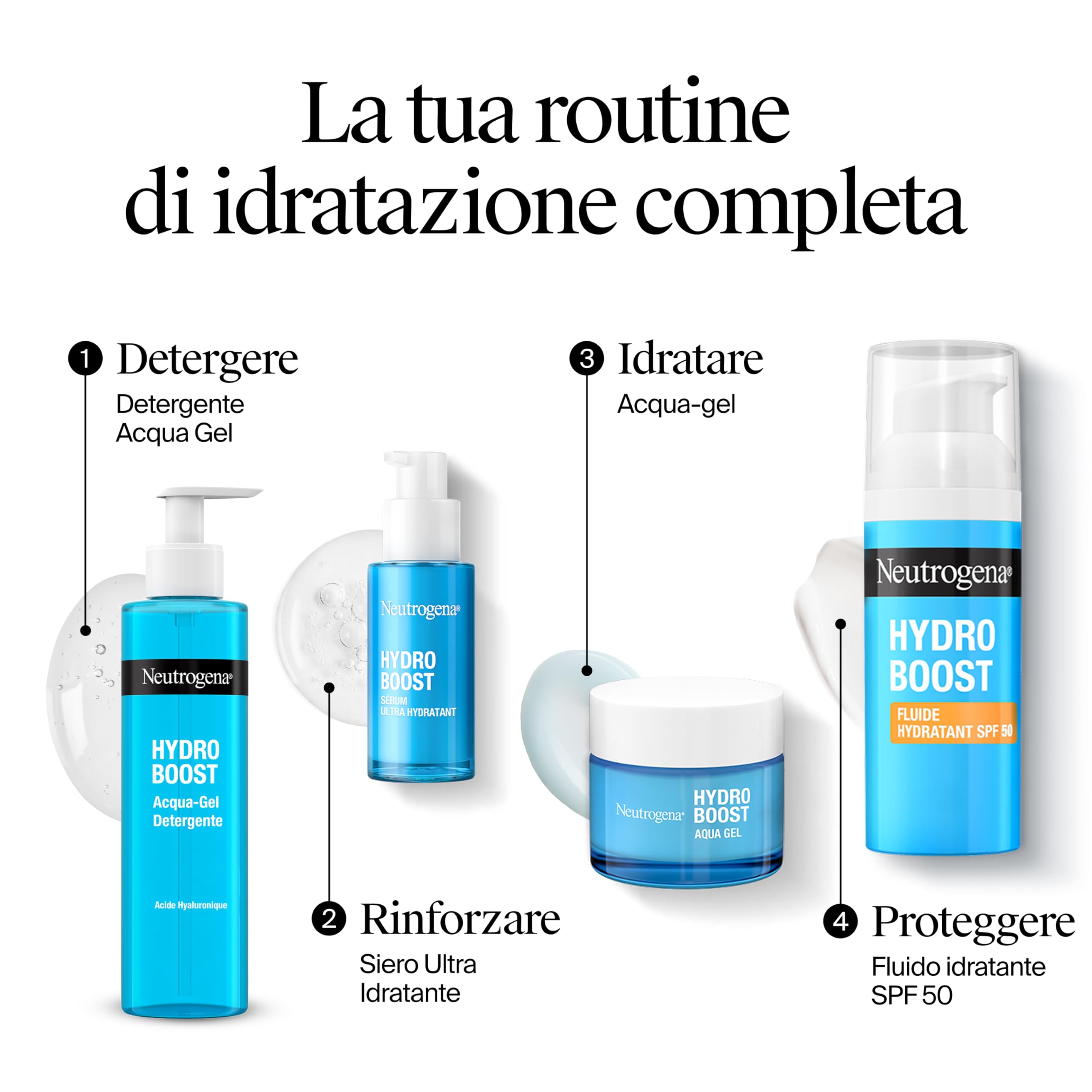 Neutrogena Hydro Boost Acqua Gel, Crema idratante viso in gel leggero a base acqua, Crema viso Acido Ialuronico per un'idratazione intensa, Ideale per pelle mista e sensibile, 50 ml