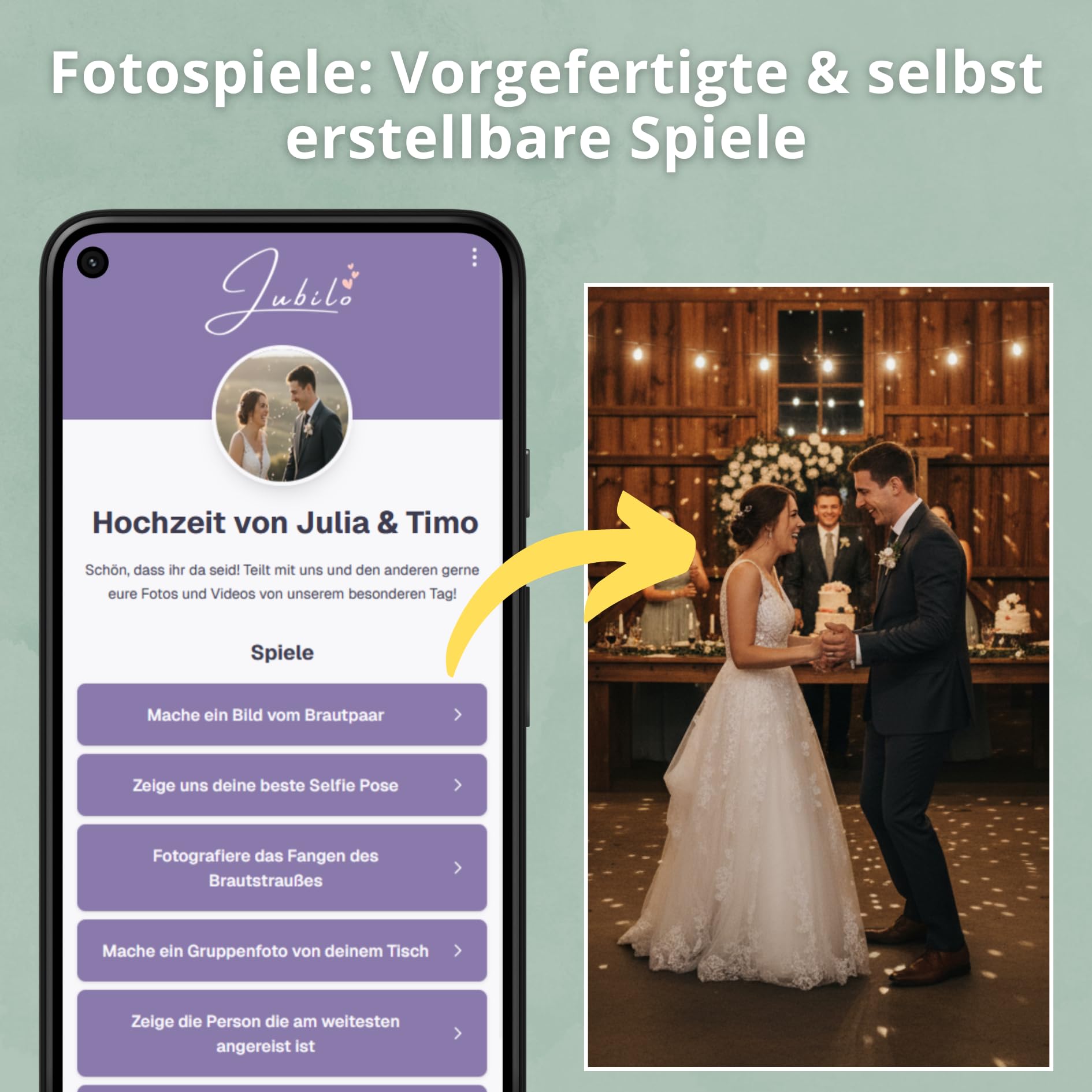 Jubilo Hochzeitsfotos QR Code mit 25 Tischkarten | Fotogalerie | Hochzeitsbilder sammeln mit Gästen | Hochzeitsspiele und Fotoaufgaben | Fotospiele Für unvergessliche Hochzeit Erinnerungen
