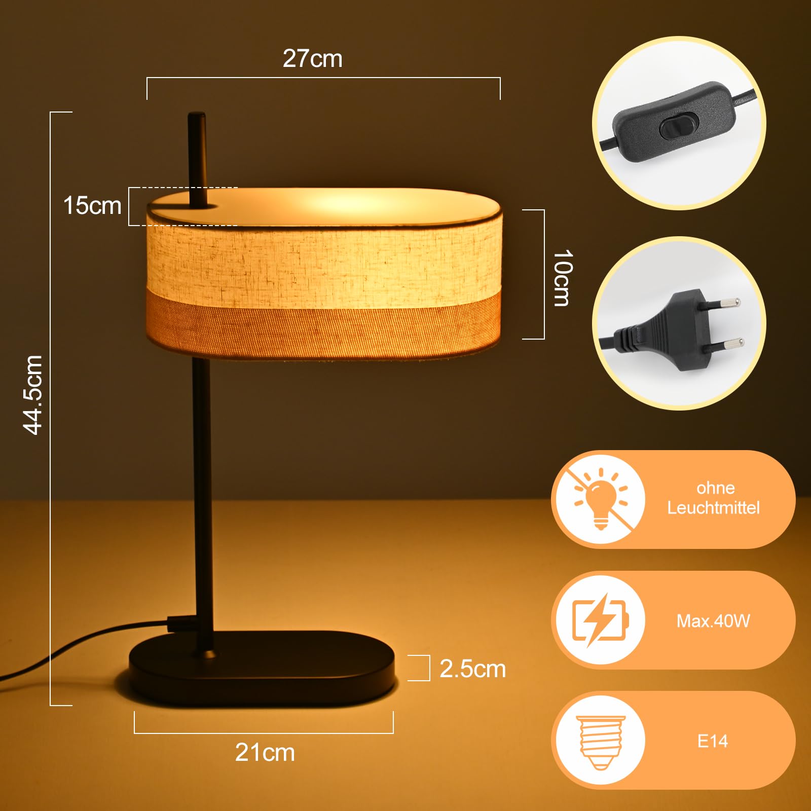 CBJKTX Tischlampe Wohnzimmer Tischleuchte Vintage 2er Set