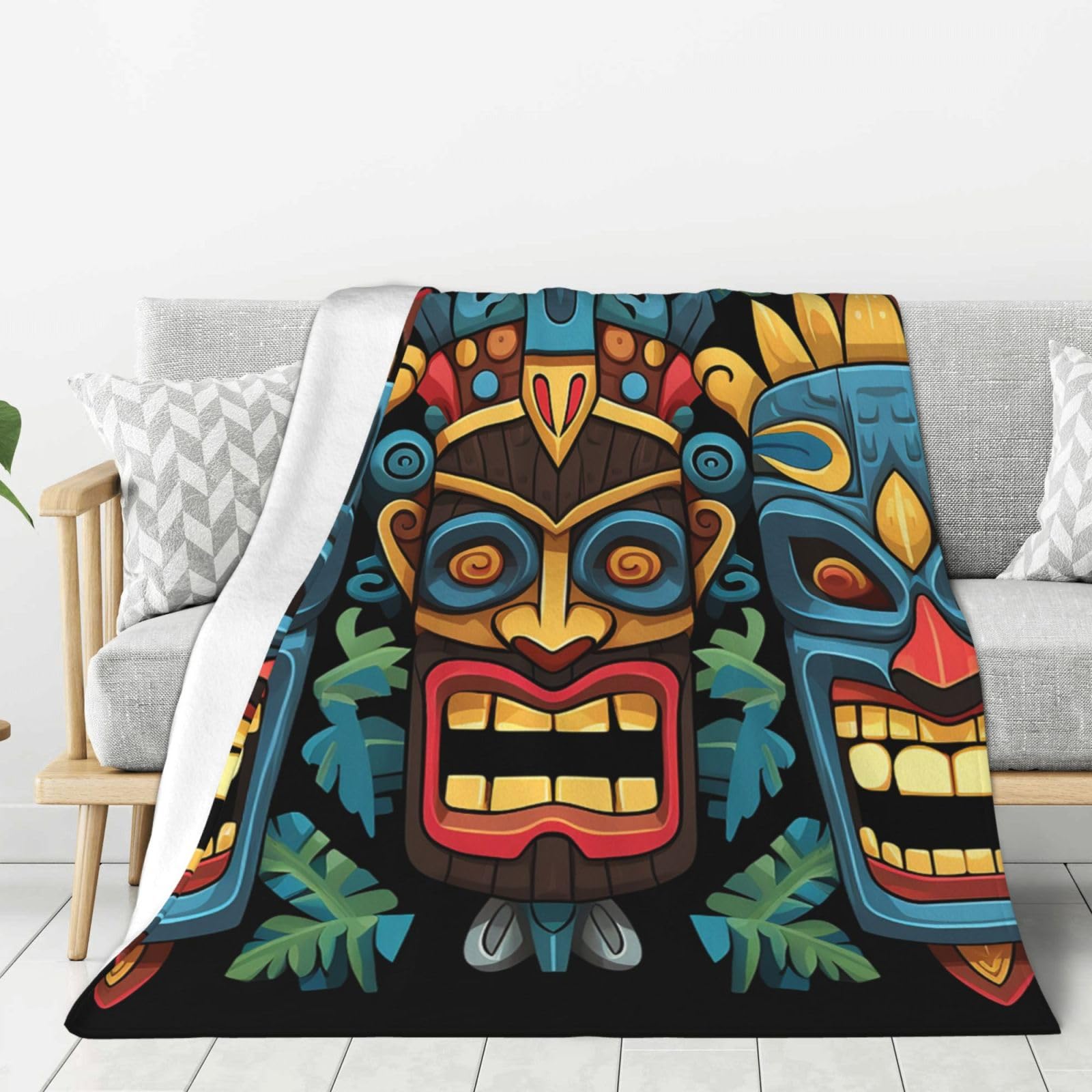 Couverture polaire en flanelle de qualité supérieure, jeté de lit anti-boulochage masque Tiki