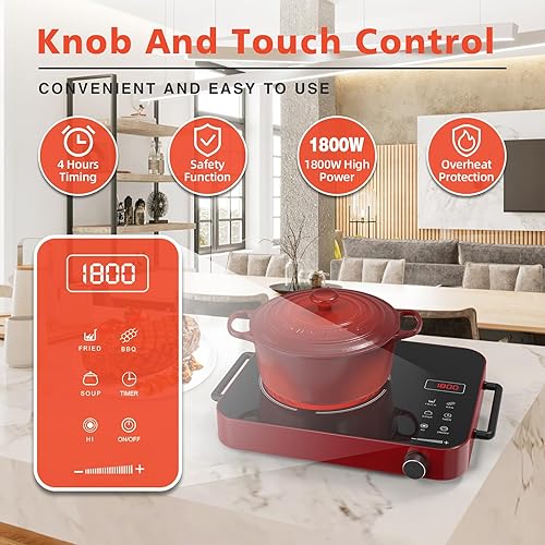 Miniatura 4 de Placa de cocina eléctrica de 1800 W, encimera de un solo quemador con temporizador de 4 horas, perilla eléctrica de placa caliente de 110 V, panel